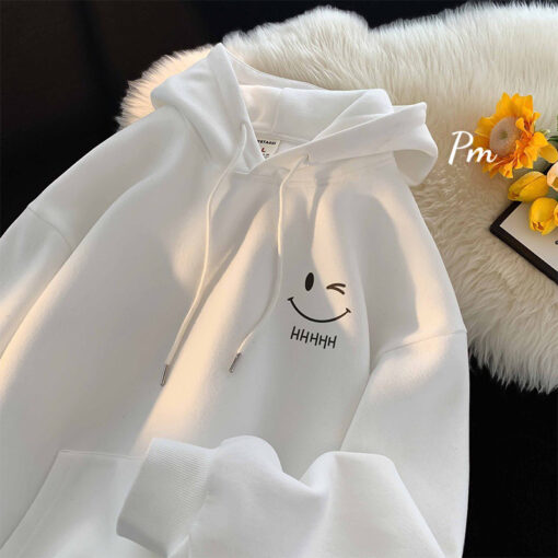 áo hoodie nỉ bông mặt cười nháy mắt màu be